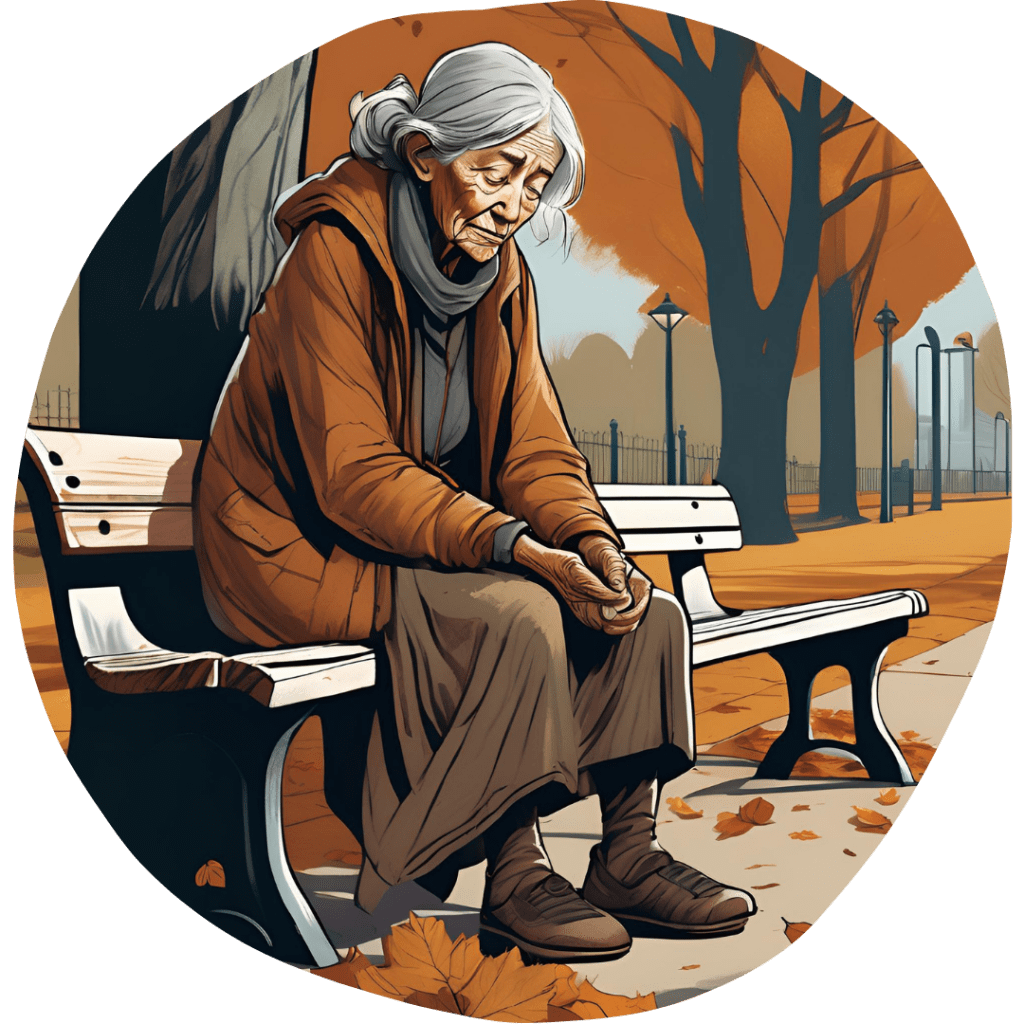 Senior woman sitting on a park bench alone